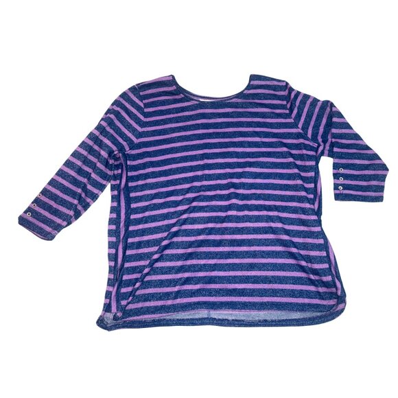 Allison Daley Women's Large Purple Navy Blue Glitter Striped 1/2 Sleeve Shirt - Picture 1 of 7